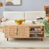 Spider- Web Textured Modern Coffee Table Geometric Art And Practical Design - Natural Wood - Image 5