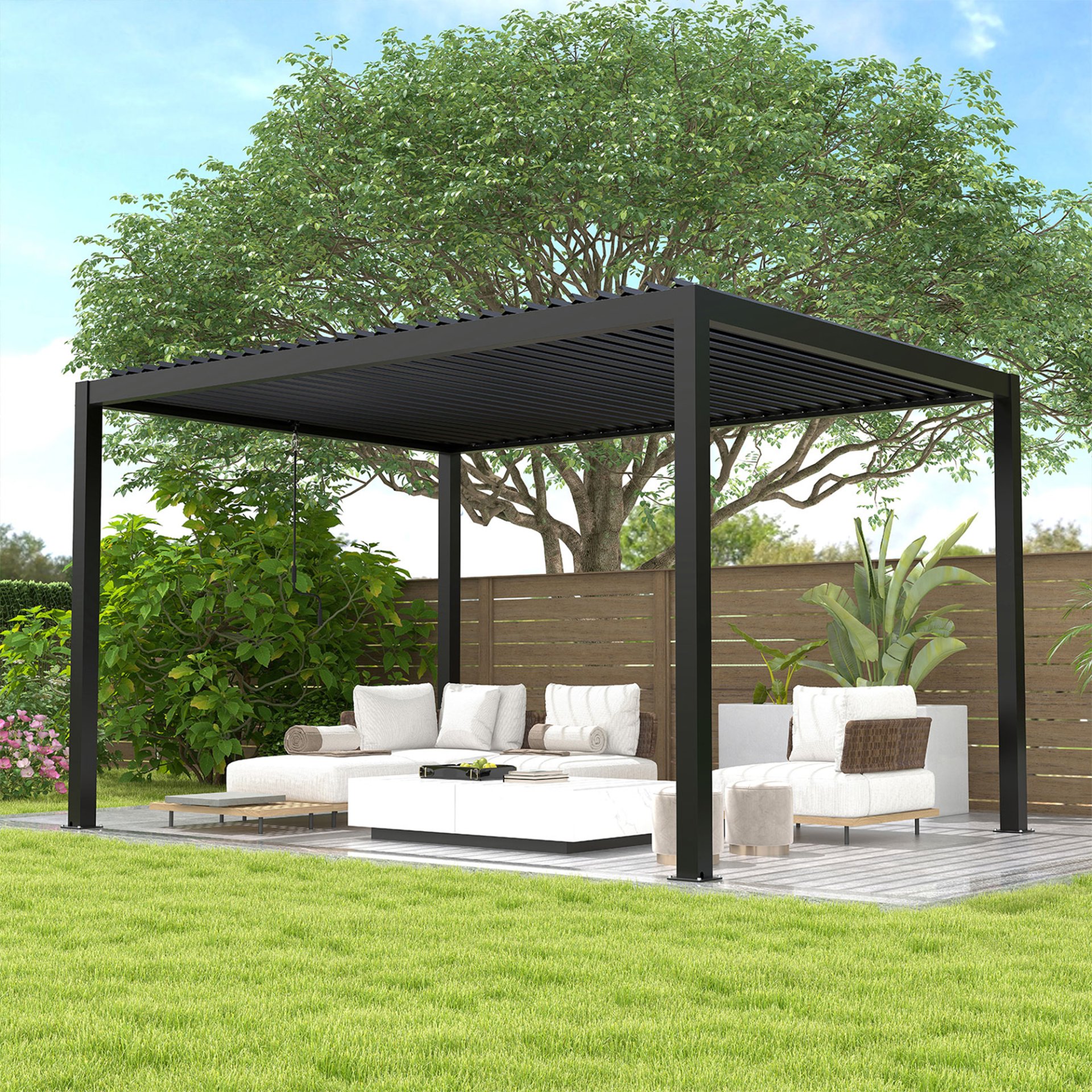 Louver Pergola Frame & Steel Louvers - Black - Image 2