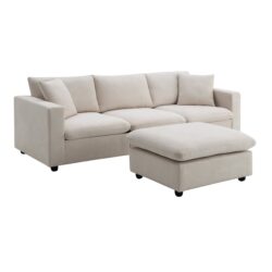 Modern Sectional Sofa With Throw Pillows, Cloud L Shaped Couch Set With Wide 4 Seat Comfy Couch Set With Movable Ottoman - Beige