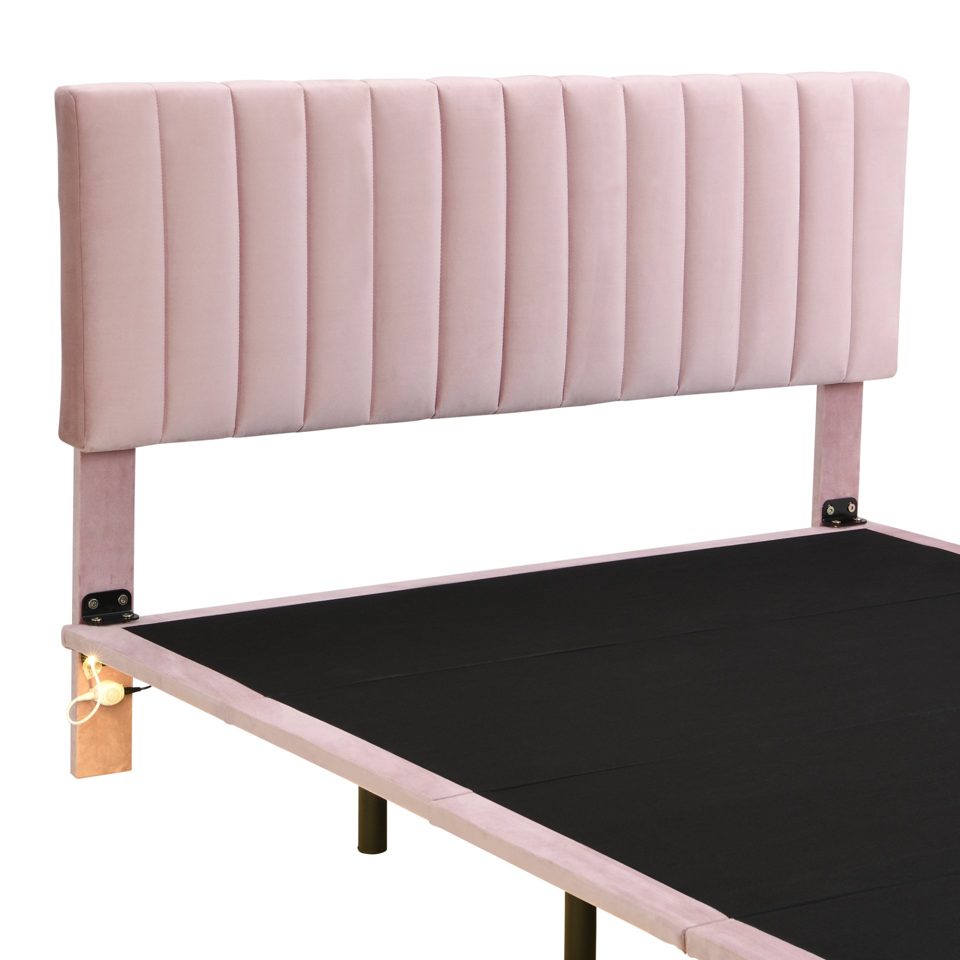 Queen Size Upholstered Bed With Sensor Light And Headboard, Floating Platform Bed - Pink - Image 7