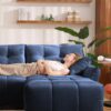 Modern Ergonomic Single Seater Sofa With Ottoman, High Resilience Support - Blue - Image 15