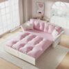 Queen Pull Out Sofa Bed, 3 In 1 Convertible Sleeper Tufted Sofa With 2 Soft Pillows - Pink - Image 2