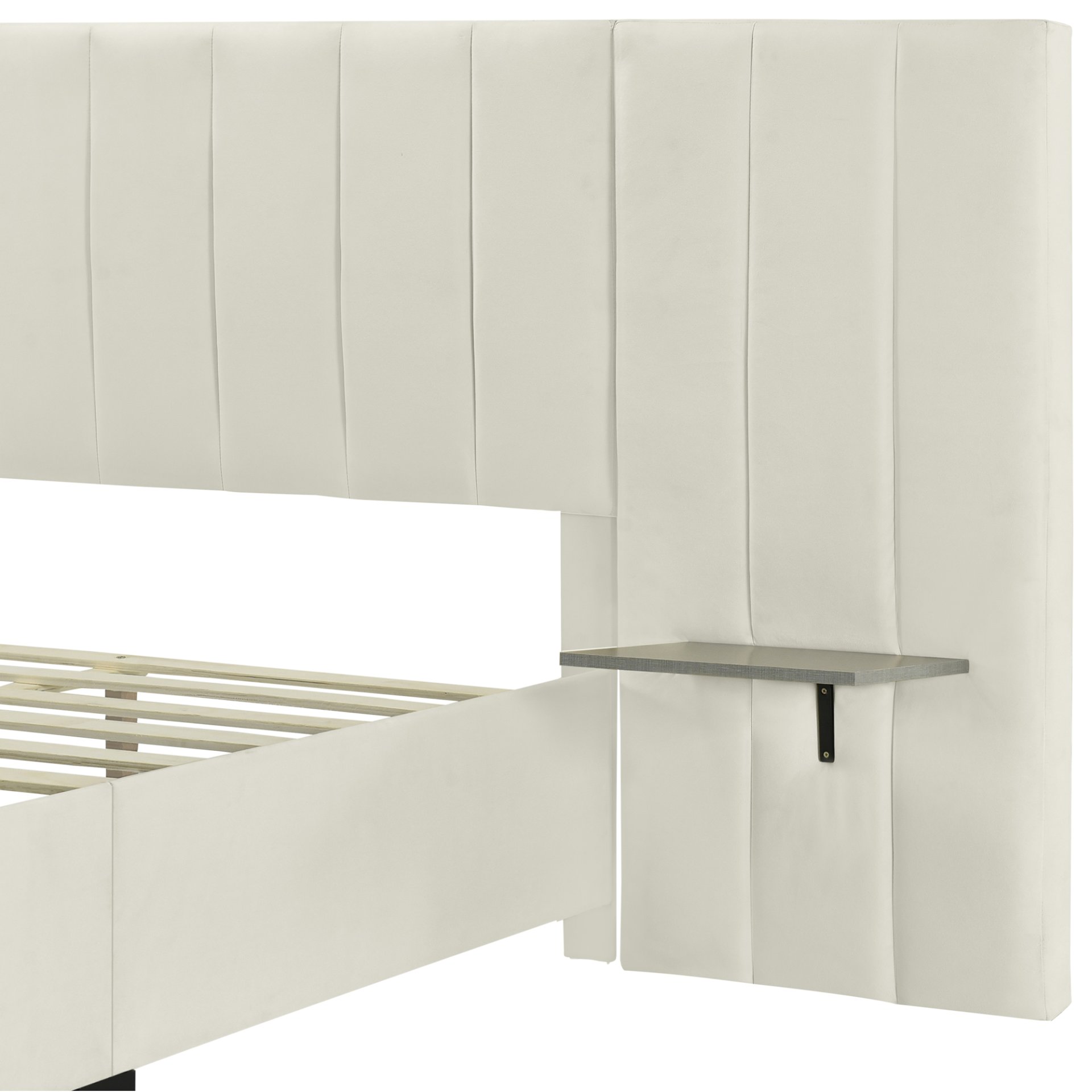 Full Size Upholstered Platform Bed With Big Headboard - Beige - Image 8