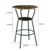 Rustic Brown Round Bar Table And Stool Set With Shelf, Upholstered Stool With Backrest - Antique Brown - Image 3