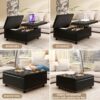 Large Square Storage Stool With 2 Storage Doors, Footstool For Living Room Studded Mid - Century Modern Coffee Table - Black - Image 5