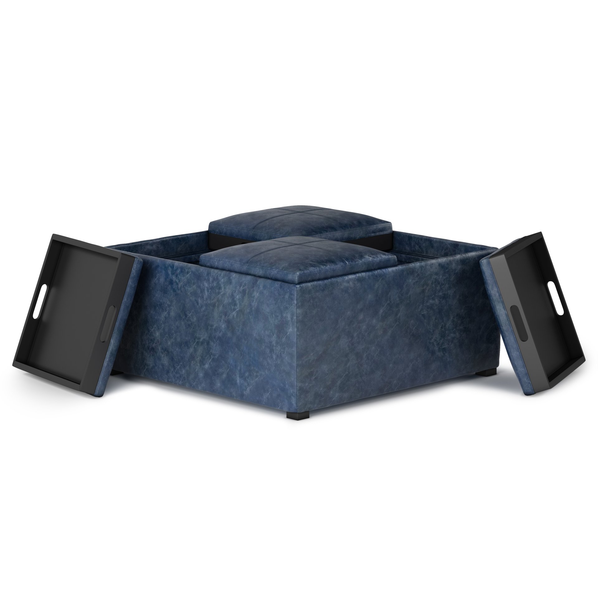 Avalon - Square Coffee Table Storage Ottoman - Denim Blue - Image 7