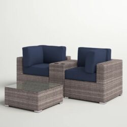 2 Seat Patio Furniture Set With Cushions, All Weather - Gray Mix