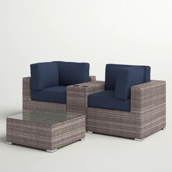 2 Seat Patio Furniture Set With Cushions, All Weather - Gray Mix