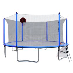 16Ft Trampoline With Basketball Hoop Pump And Ladder (Inner Safety Enclosure) With Soccer Goal - Blue