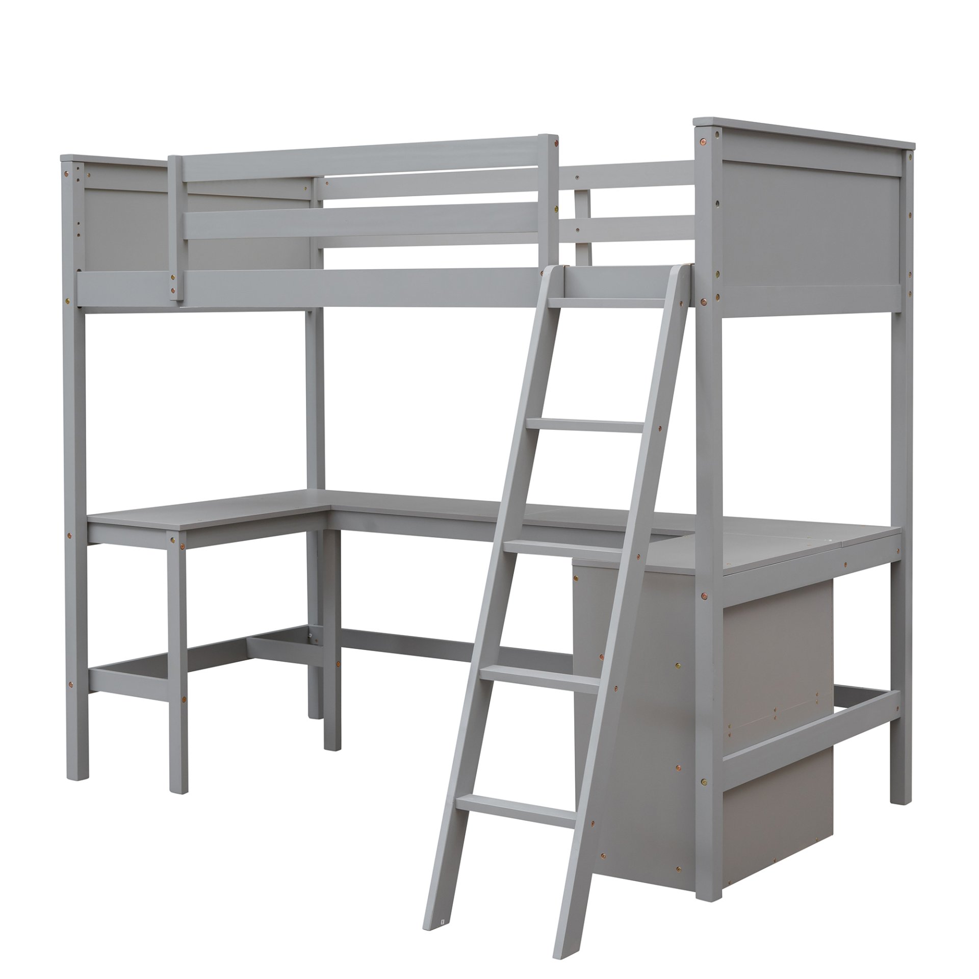 Twin Size Loft Bed With Shelves With Desk - Gray - Image 6