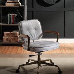 Siecross - Vintage Top Grain Leather Office Chair - Antique White / Gray