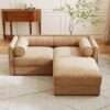Modern Stylish Chenille 2 Seater Sofa With Ottoman Storage And Cylindrical Backrest - Camel - Image 7