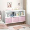 Kids Bookcase With Collapsible Fabric Drawers, Children's Book Display, Toy Storage Cabinet Organizer - White / Pink - Image 11