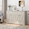 Vintage Sideboard With 2 Drawers And Four Doors For Living Room, Bedroom, And Kitchen, Room Storage Cabinet, Vintage - White - Image 4