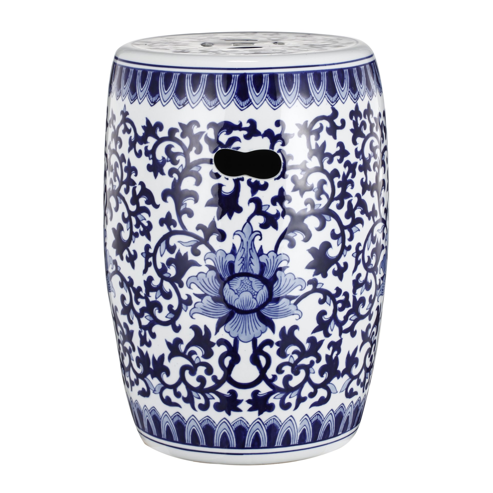 Ceramic Garden Stool, Small Side Tabel - White / Blue - Image 2
