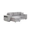 Pull Out Sleeper Sofa Reversible L-Shape 3 Seat Sectional Couch With Storage Chaise And 2 Stools For Living Room Furniture Set - Gray - Image 12