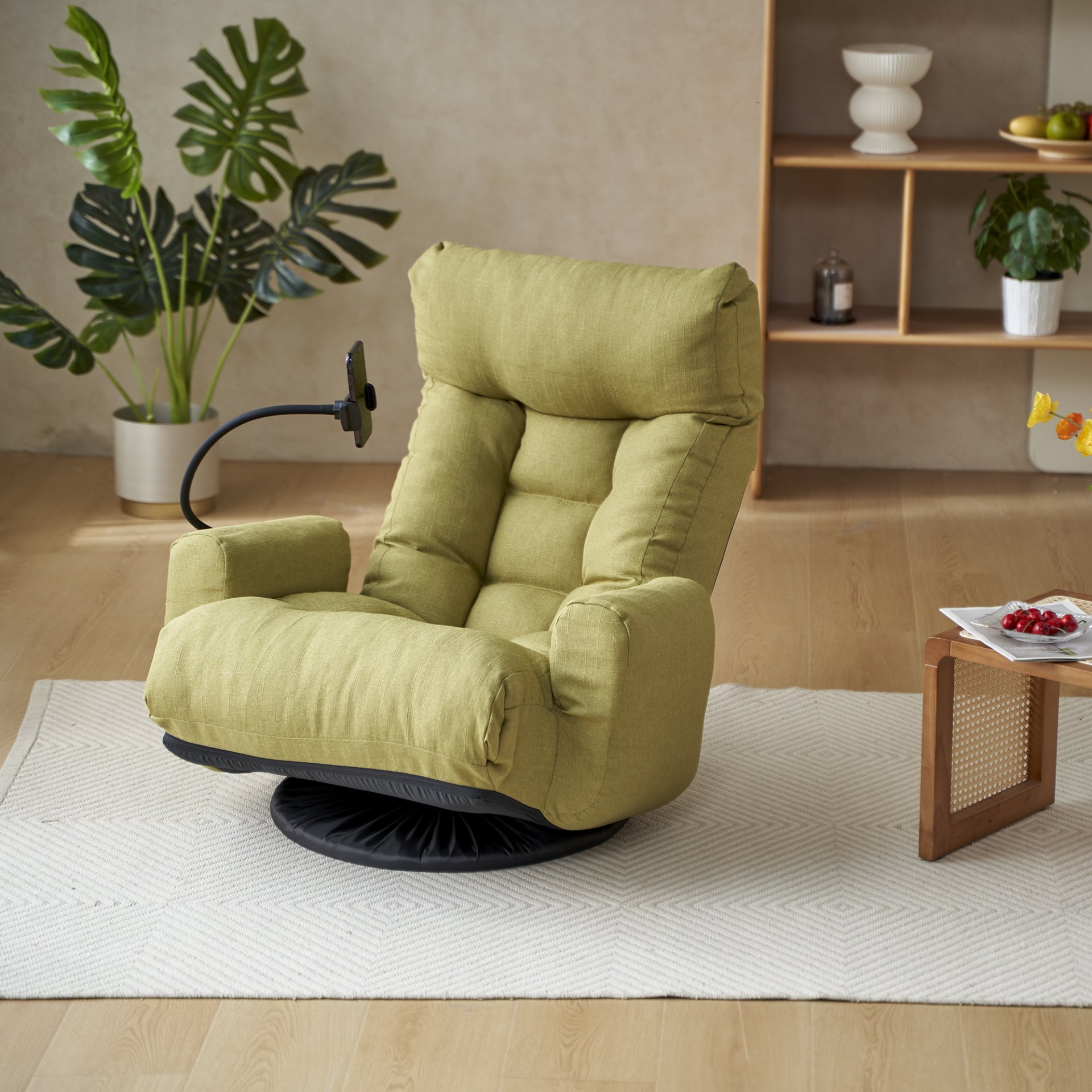 Adjustable Swivel Lounge Chair With 360 Degree Rotating Seat And Headrest Support Leisure Chair Deck Chair Game Chair For Living Room - Green - Image 14