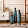Modern Droplet Shaped Floor Vase Set, Glazed Metal Decorative Vases 3 Piece Home Decor - Aqua Blue - Image 8