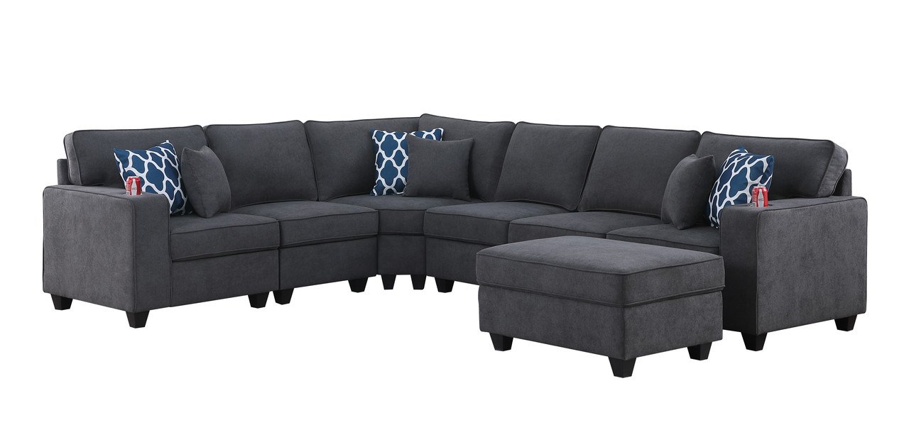 Cooper - 7 Piece Reversible L-Shape Sectional Sofa & Comfort Ottoman And Cupholder - Stone Gray - Image 3