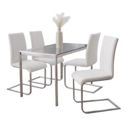 Fuji Foster - Contemporary Dining Set l, Glass 5 Piece - White