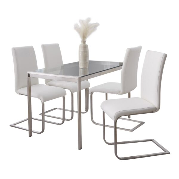 Fuji Foster - Contemporary Dining Set l, Glass 5 Piece - White