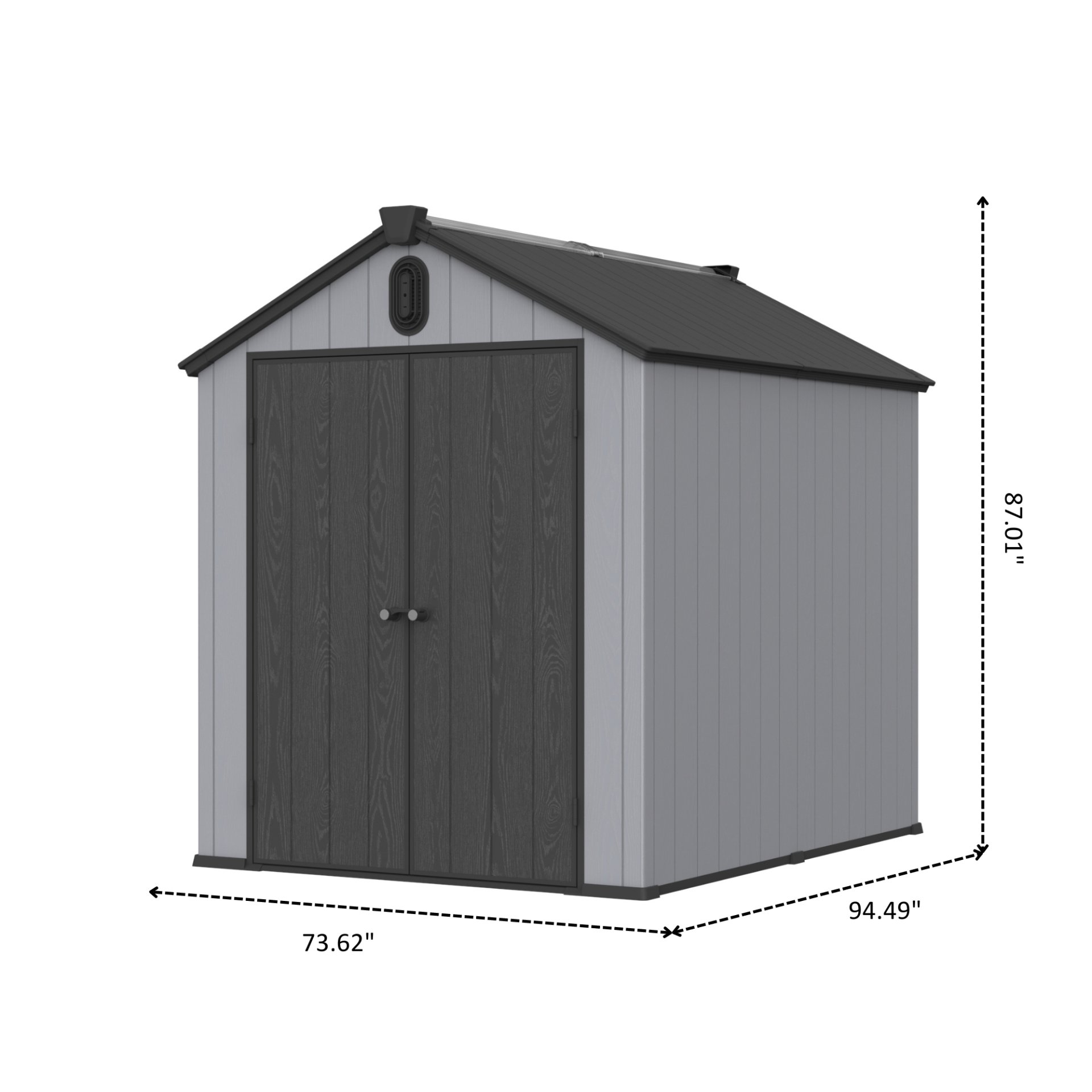 Modern Resin Plastic Storage Shed 6X8Ft For Backyard Garden Tool Storage - Black / Gray - Image 3