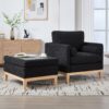 Farmhouse Upholstered Accent Chair With Ottoman Wood Base, Reversible Lid Coffee Table For Living Room - Black - Image 7