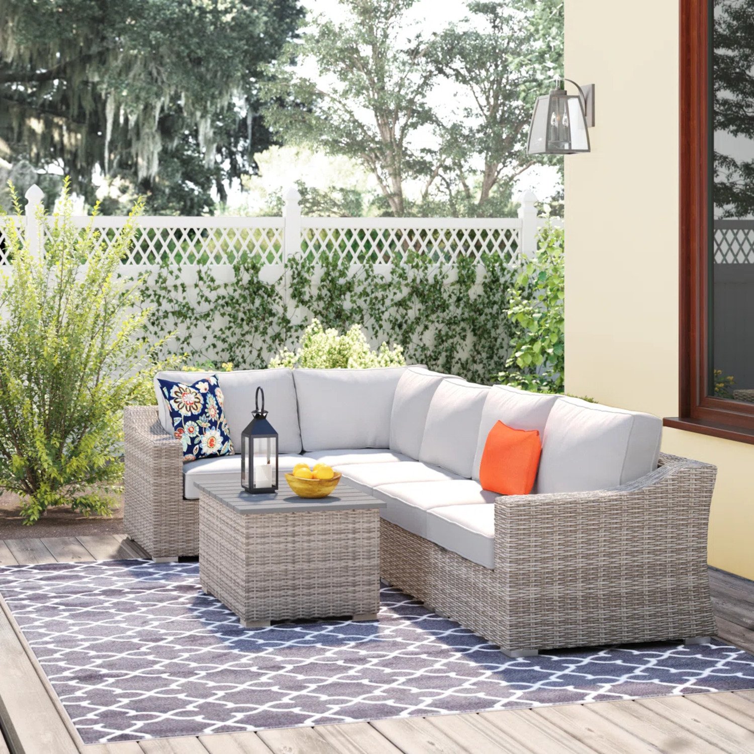 Wicker Outdoor Seating Set With Curved Arms, Plush Cushions, 4 Person - Grey Mix - Image 2