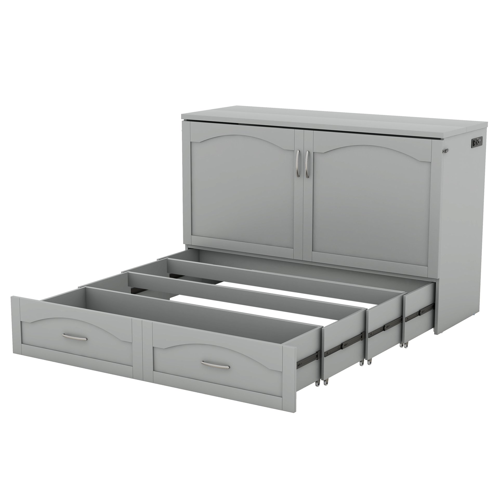 Queen Size Murphy Wall Bed With Drawer And A Set Of Sockets & USB Ports, Pulley Structure Design - Gray - Image 21