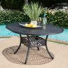 Outdoor Expandable Aluminum Dining Table With Latticework Details And Curvy Legs - Black - Image 2