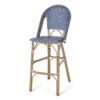 Outdoor Rattan French Barstool Set,, Bamboo, Seat Height - Teal Blue / White - Image 7