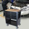 4 Drawers Multifunctional Tool Cart With Wheels And Wooden Top - Black - Image 13