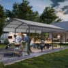 Metal Carport 12 X 20 Ft Heavy Duty With Galvanized Steel Roof Metal Garage Canopy With Galvanized Steel Roof & Frame Car Tent Outdoor Storage Shed For Car Boats And Truck - Alabaster / Dark Gray - Image 2