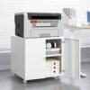 Metal Printer Stand With Storage Mobile Printer Tables For Small Spaces With Door Adjustable Shelf File Cabinet On Wheels For Home Office - White - Image 9
