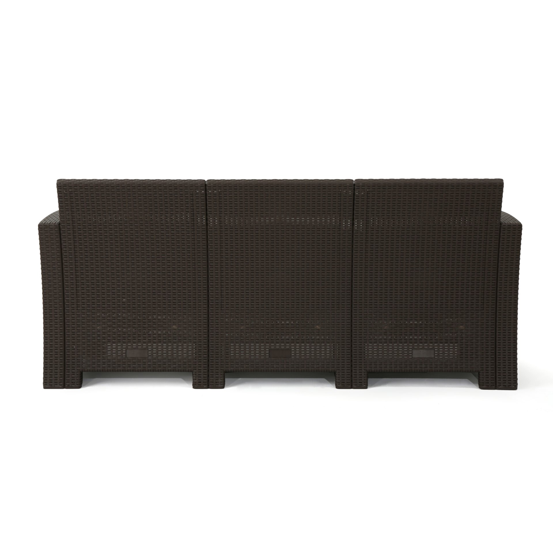 Outdoor 3 Seater Rattan Sofa With Water Resistant Cushions - Brown / Mix Beige - Image 6