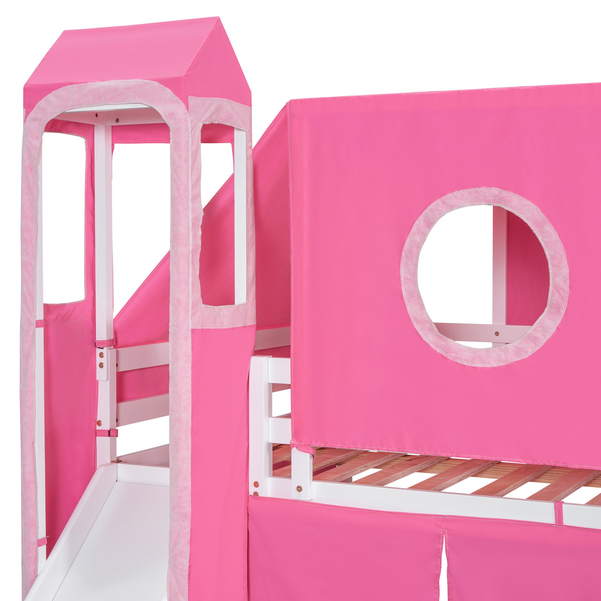 Full Size Loft Bed With Tent And Tower - Pink - Image 15