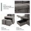 Modern L-Shape 3 Seat Reversible Sectional Couch, Pull Out Sleeper Sofa With Storage Chaise And 2 Stools For Living Room Furniture Set - Knox Charcoal - Image 4
