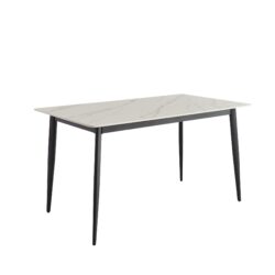 Mid Century Modern Dining Table Round White Sintered Stone Top Heavy Duty Metal Legs Waterproof Surface For Kitchen Dining Room Or Office Furniture - White / Black