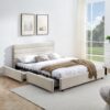 Modern Queen Size Cushioned Bed Frame With Headboard And Storage Drawers Foam Upholstery - Beige - Image 4