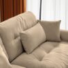 Modern 2 Seater Sofa With Ottoman And Round Bolster Armrests - Camel - Image 2