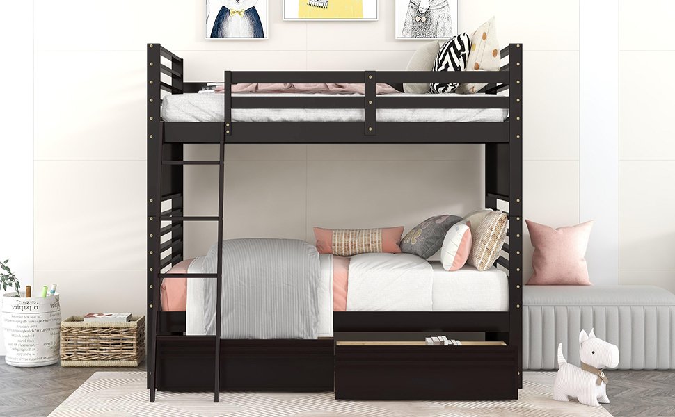 Twin Over Twin Bunk Bed With 2 Drawers - Espresso - Image 21