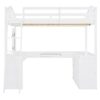Full Loft Bed With U Shaped Desk, Storage Compartments And Tri Fold Mirror - White - Image 3