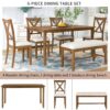 6 Piece Kitchen Dining Table Set Wooden Rectangular Dining Table, 4 Chairs And Bench Family Furniture - Natural Cherry - Image 6