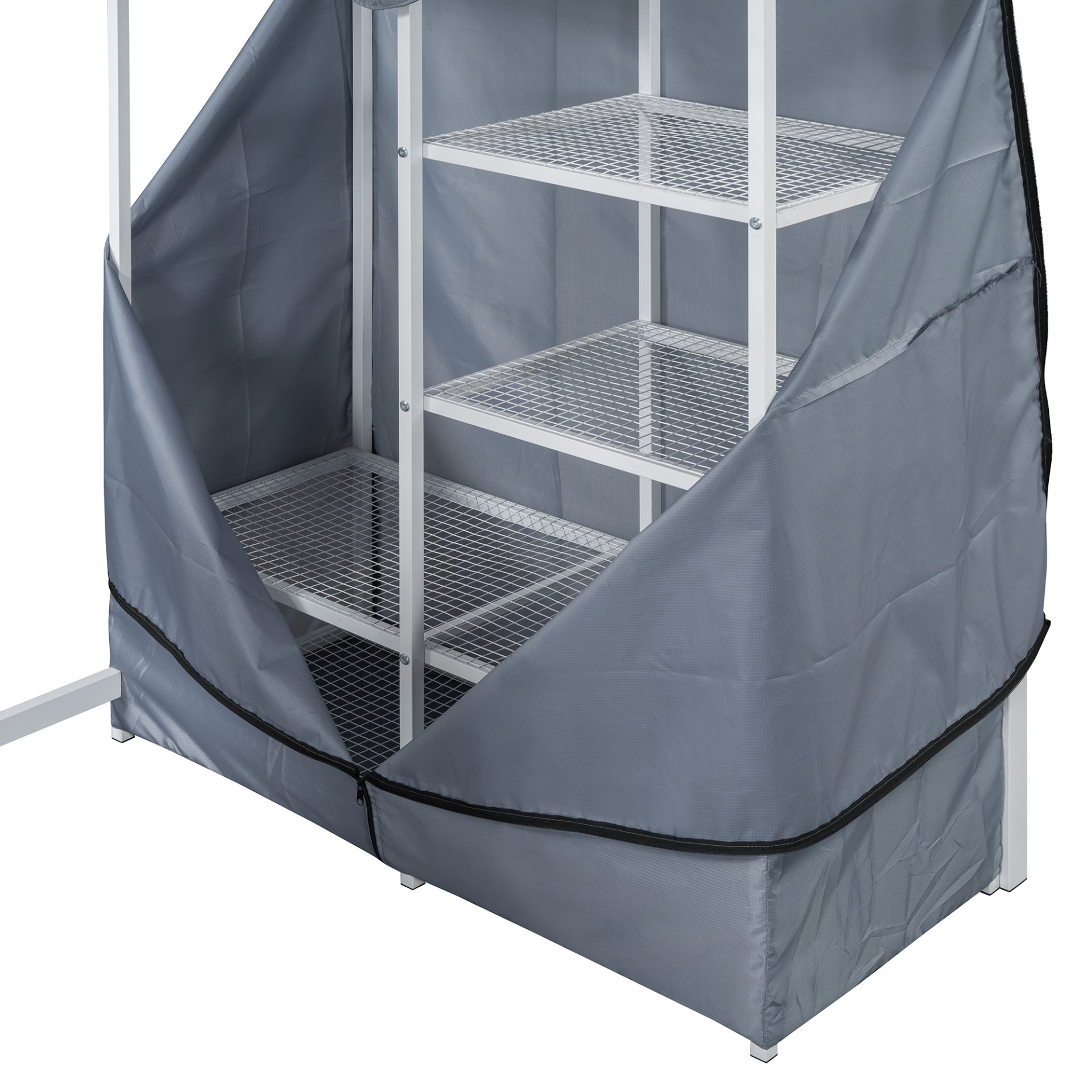 Twin Size Loft Bed With Desk, Shelves, Power Outlet, LED Light And Wardrobe - White - Image 14