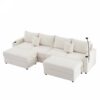 Modern Style 4 Seater Sofa Sectional Sofa Couch With Storage Space, Two Movable Ottomans, Two USB Ports, Two Cup Holders, A Phone Holder For Living Room - Beige - Image 23