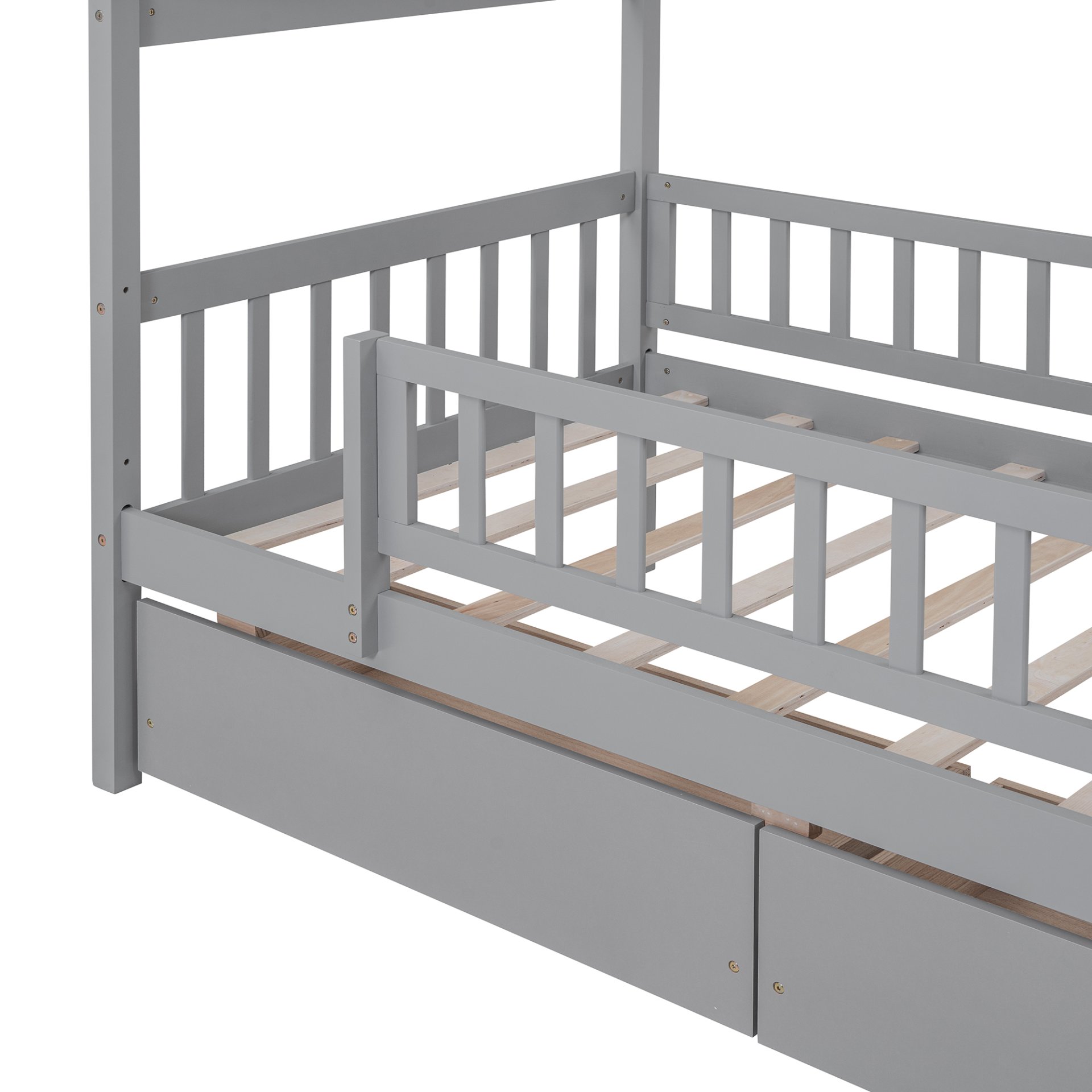Twin Size House Bed With 2 Drawers - Gray - Image 6