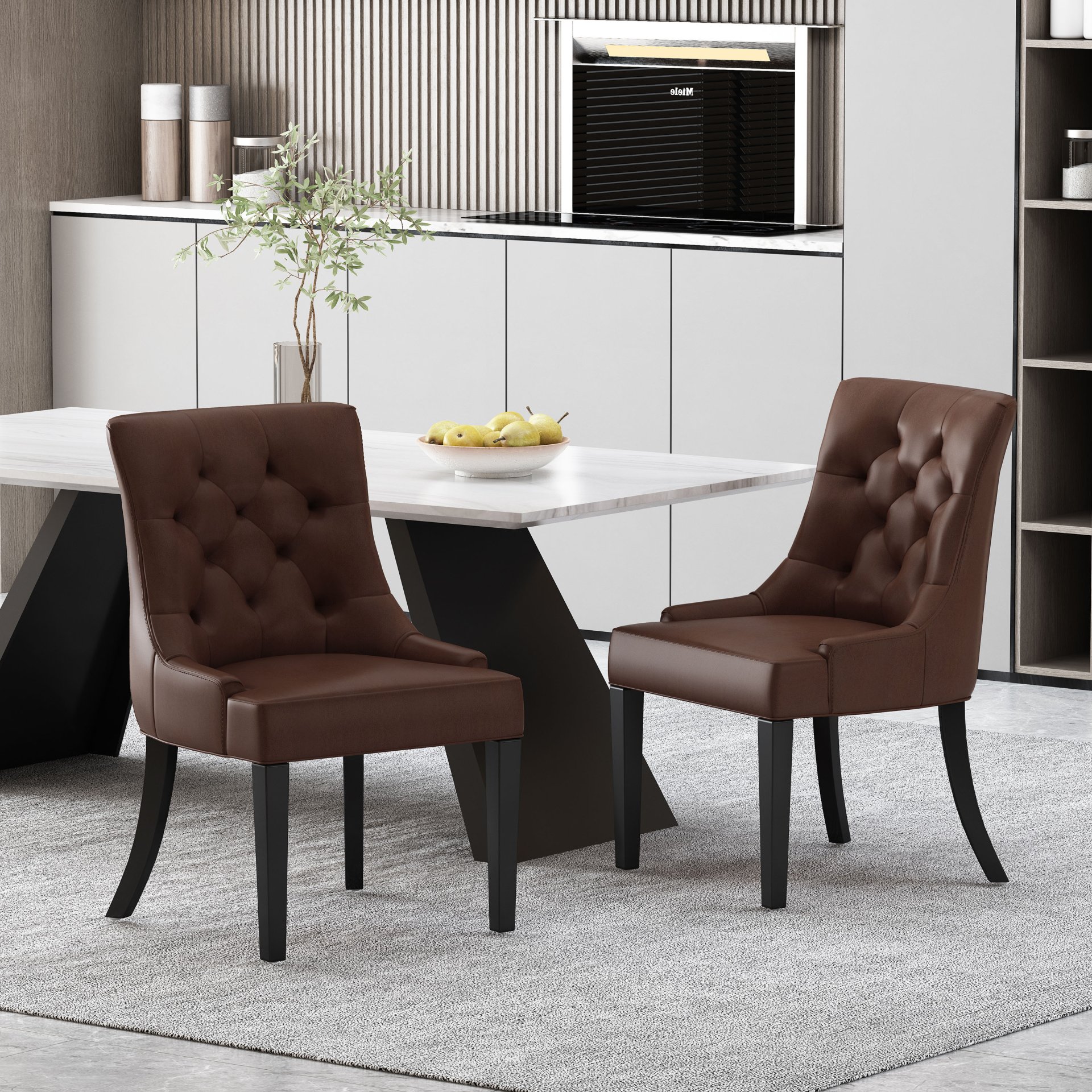 Cheney - Contemporary Dining Chair (Set of 2) With Tufted Diamond Stitching And Sloped Arms - Dark Brown - Image 4