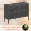 Modern Metal Sideboard Cabinet With 4 Glass Doors, Steel Kitchen Storage And Coffee Bar Cabinet - Black - Image 3