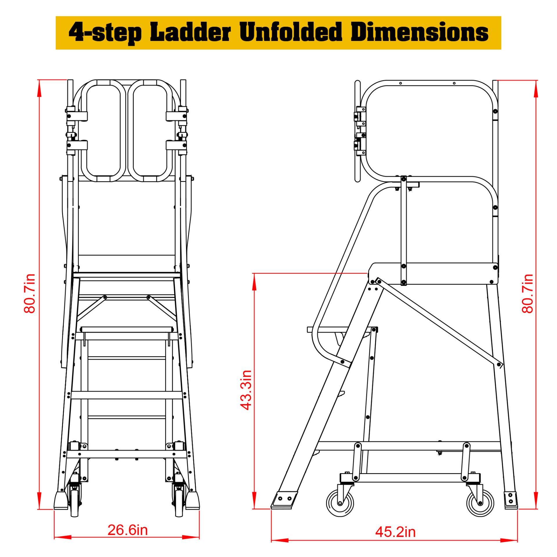 Heavy Duty Aluminum 4 Step Rolling Platform Ladder With 375Lbs Capacity And Safety - Silver - Image 18