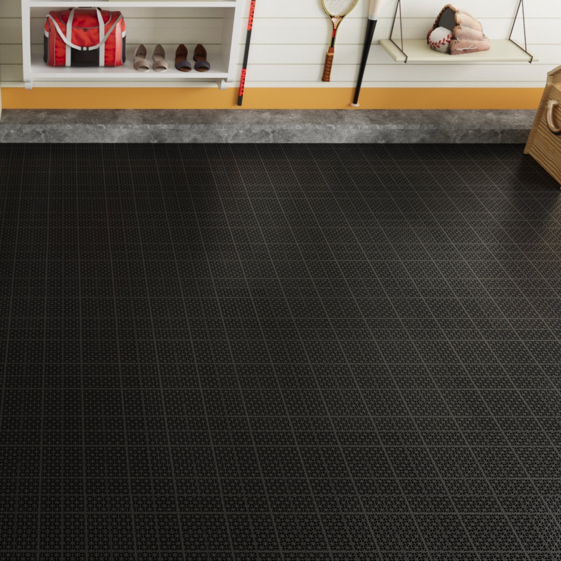 Interlocking Deck Tiles Plastic Waterproof Outdoor All Weather Anti-Slip Bathroom Shower Balcony Porch Strong Weight Capacity Upto 6613 Lbs, Rosette Pattern Pack Of 12 - Black - Image 14